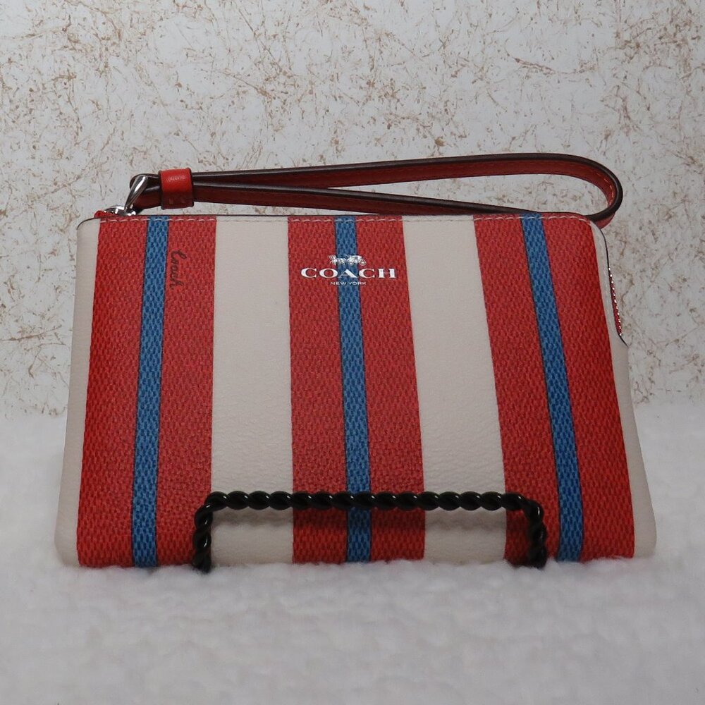 Coach Striped Corner Zip Wristlet (Chalk)